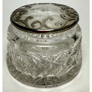 Antique ABP American Brilliant Cut Glass Powder Dresser Jar Art Nouveau Swirl